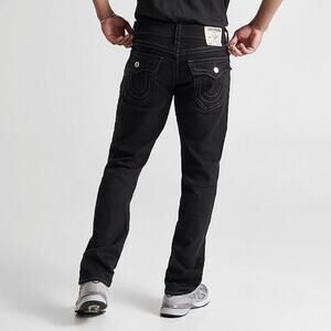 True Religion Mens 33 Ricky Flap Relaxed Straight Jeans Washed Black Streetwear